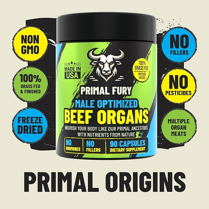Grass Fed Beef Organ Supplement for Men - Male Optimization Pills - 6 Vital Beef Organs to Drive Prostate Health & Peak Performance, Made in USA, 90 Capsules (2 Pack)