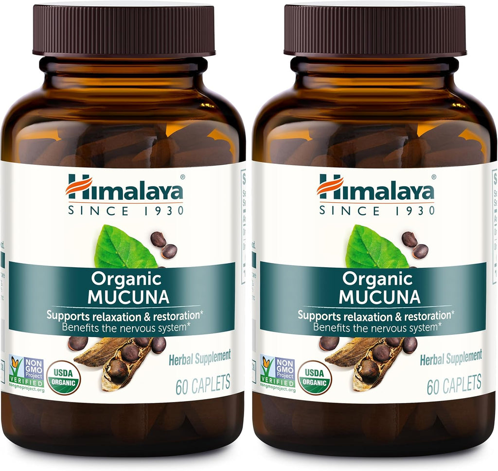 Himalaya Organic Mucuna Herbal Supplement, Supports Relaxation, Tension Relief, Brain Function, Non-GMO, USDA Organic, Vegan, Gluten Free, 600 mg, 60 Plant-Caplets, 2 Pack, 120 Day Supply