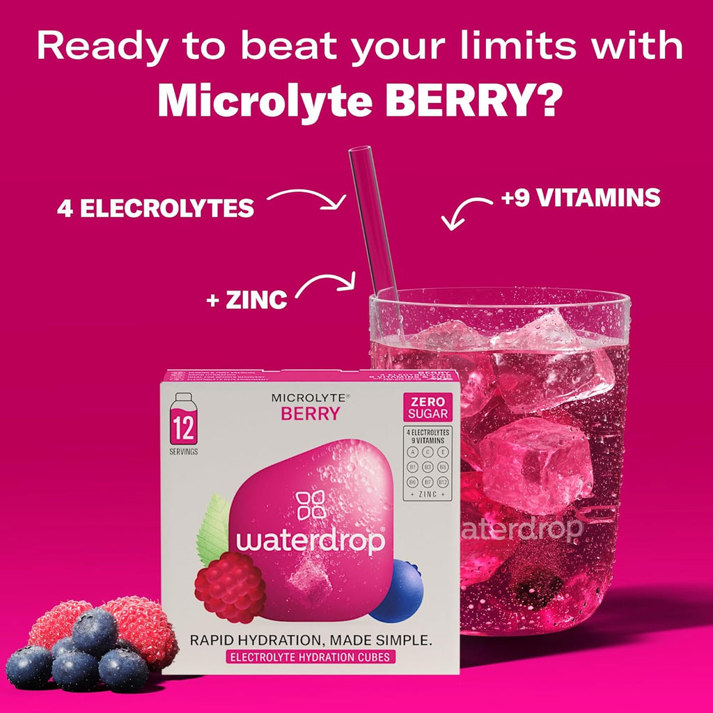 Waterdrop Hydration Cubes Mixed Berry Variety Pack, Zero Sugar Electrolyte & Vitamin Drink Mix, Flavored Water Enhancer Includes Blackberry, Blackcurrant, Microlyte Berry, Ice Tea Raspberry, 48 Count
