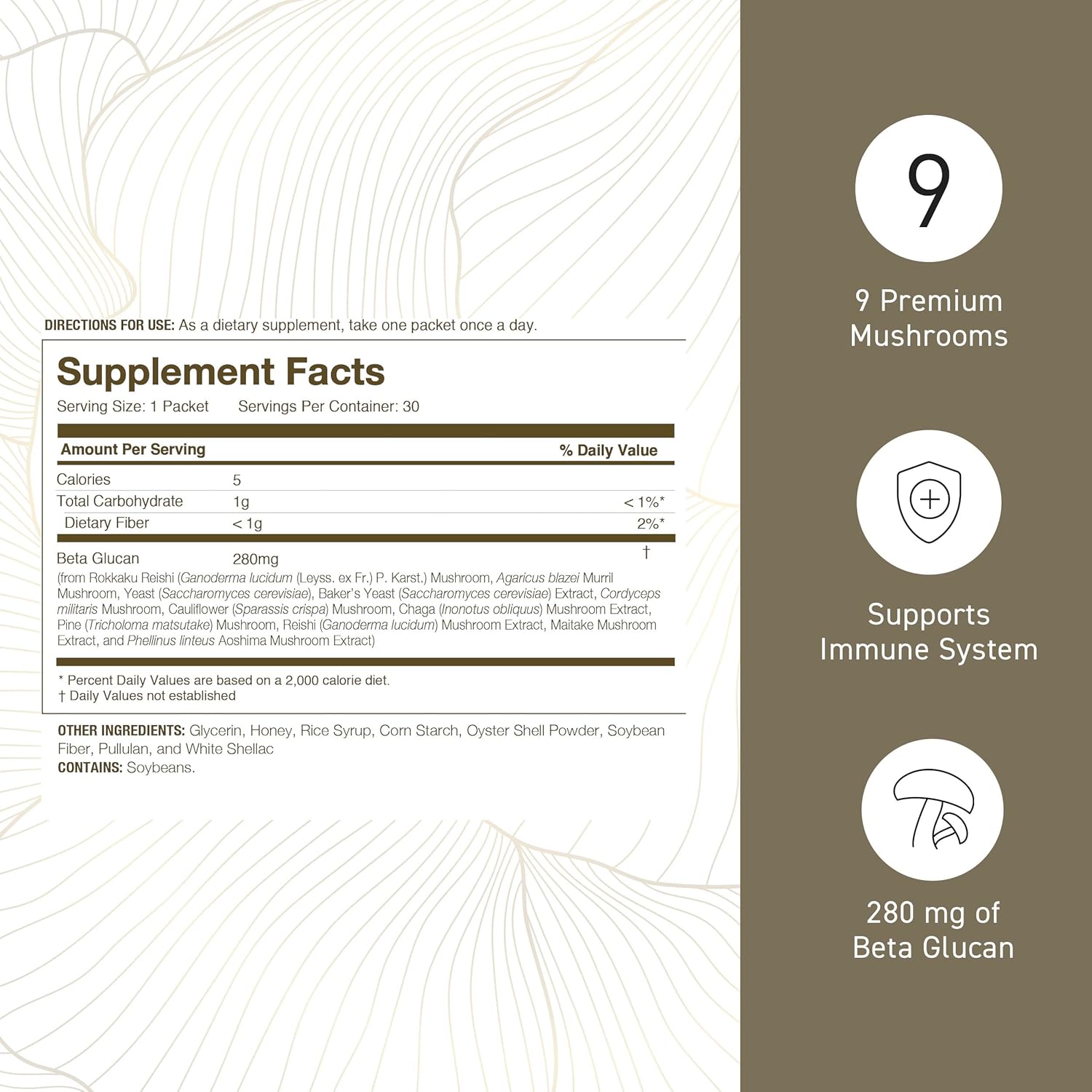 Umeken Beta Glucan, Immune Boost, Mushroom Extract, Dietary Supplement, Blend of 9 Premium Mushroom Extract Packets, Easy to Take Beta Glucan Supplements, 1 Month Supply, 30 Count Box, Pack of 1