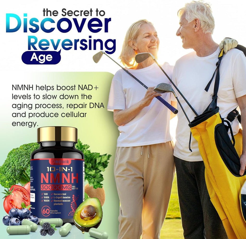 NMNH (Dihydronicotinamide Mononucleotide), 1000mg Per Serving, NAD High Purity Supplement, 60 Capsules, Gluten Free, GMP Certified for Anti-Aging, Energy, Focus - 30 Servings