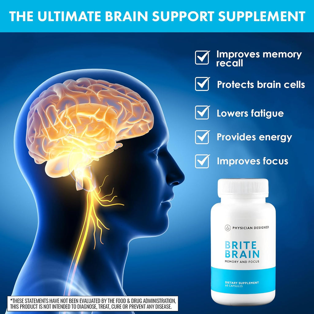 Physician Designed Brite Brain Supplement | Ultra CoQ10 with PQQ | for Energy, Focus & Brain Health | Micro Active | Anti-Aging| CoQ10 | All Ages | 60 Capsules