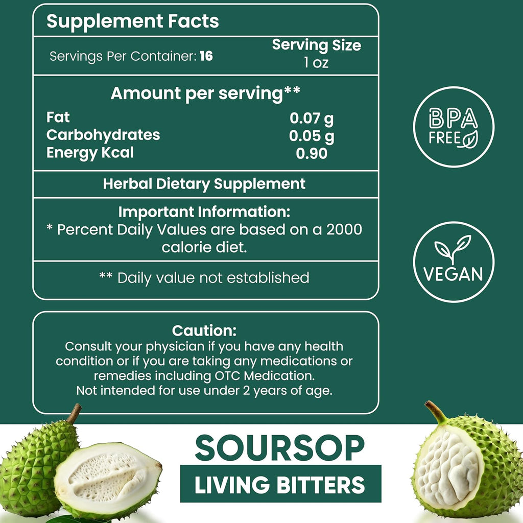 Herboganic Soursop Living Bitters for overall Health and wellness | Pack of 3 | 16 Oz