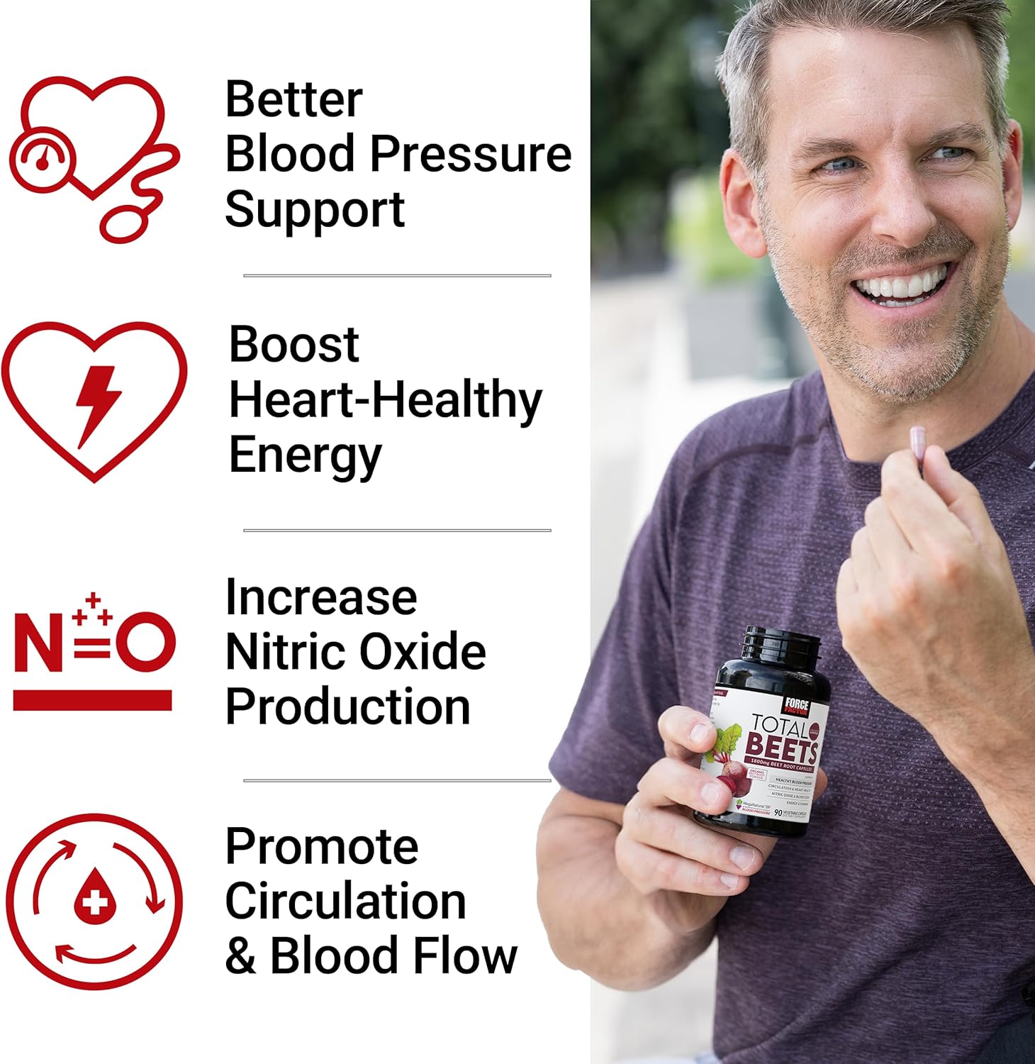 Force Factor Total Beets Blood Pressure Support Beet Root Capsules, 1800mg Organic Beet Root Powder Beet Supplement with Hawthorn Berry to Support Circulation and Blood Flow, 90 Vegetable Capsules