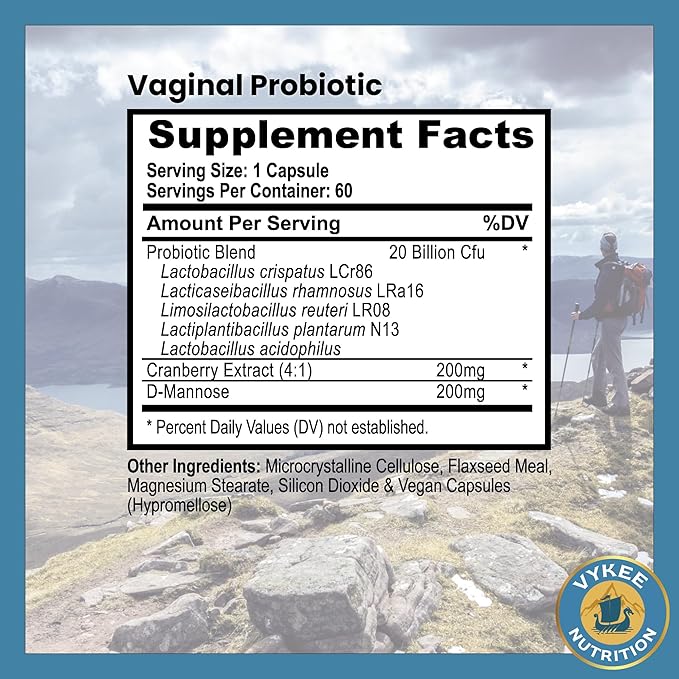 Vykee Nutrition Women’s Vaginal Probiotic – 20B CFU + Cranberry & D-Mannose | Urinary & pH Balance, Feminine Health & Immune Support | Daily Probiotic for Women’s Wellness