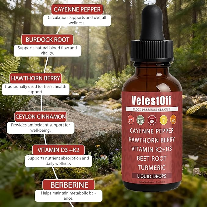 Velestoff Cayenne Pepper | Cayenne Heart & Circulation Blend – Botanical Extracts with Hawthorn, Beet Root, Turmeric, Vitamin K2 & D3 – Daily Wellness Drops (2 fl oz) (2)