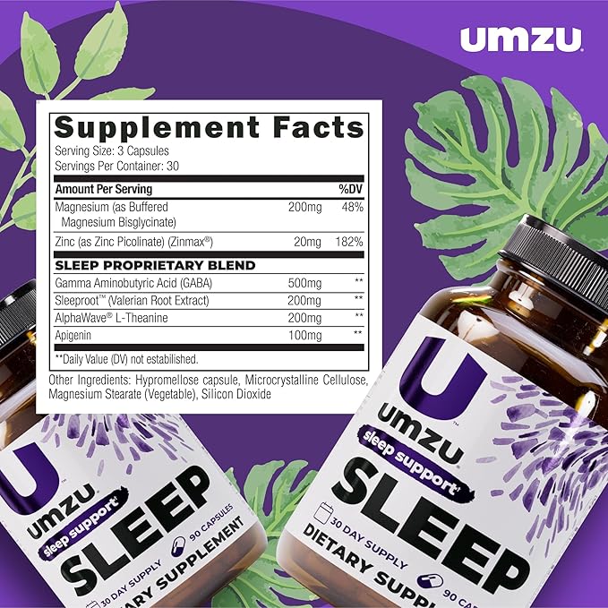 UMZU Sleep Magnesium Glycinate Supplement, (30 Day Supply) – with GABA L-Theanine Zinc & Herbal Extracts – Magnesium Glycinate for Sleep Relaxation Calm Mood & L-Theanine Nightly Wellness Support