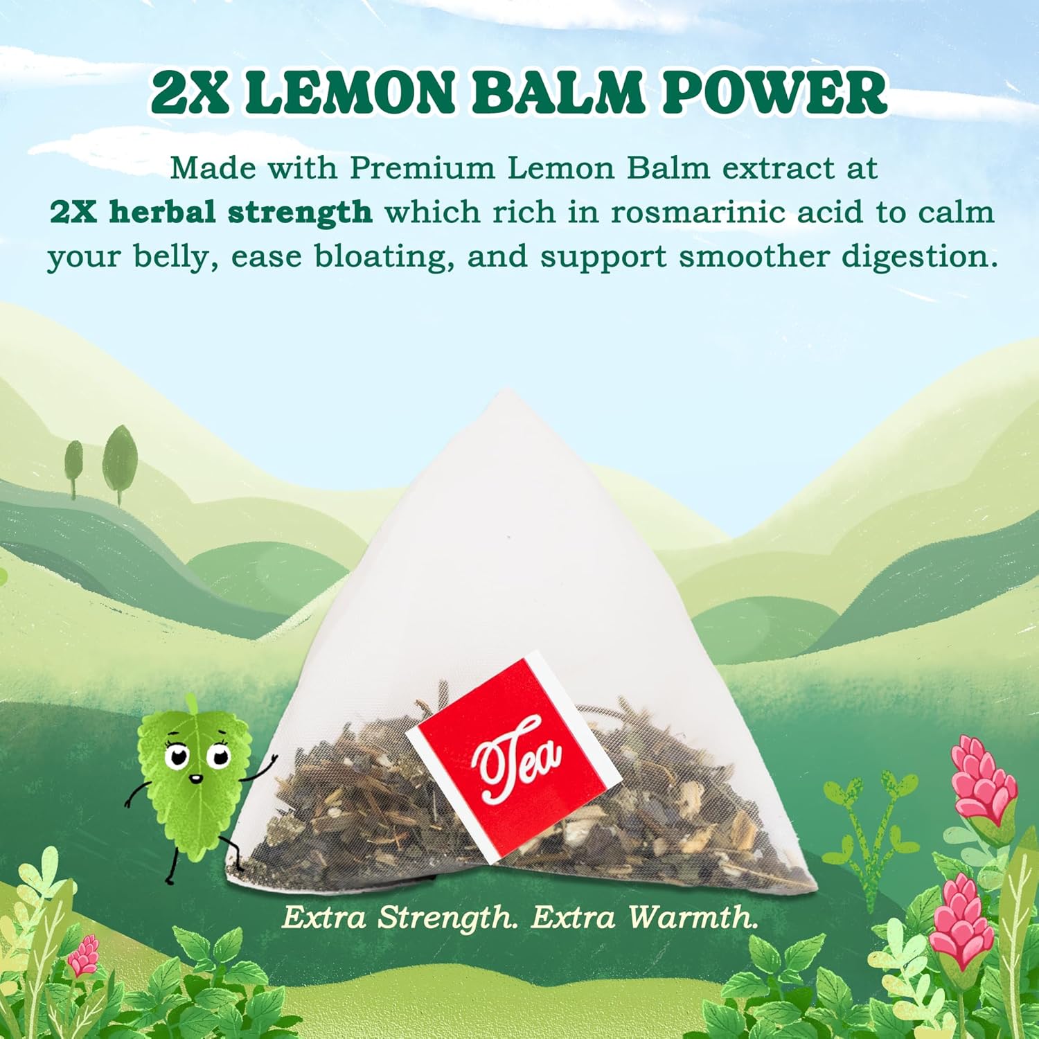 LoveinTea Lemon Balm Herbal Tea Bags, Caffeine-Free, 100% Natural Vietnamese Lemon Balm Blend, Plant-Based Pyramid Bags, 30 Count