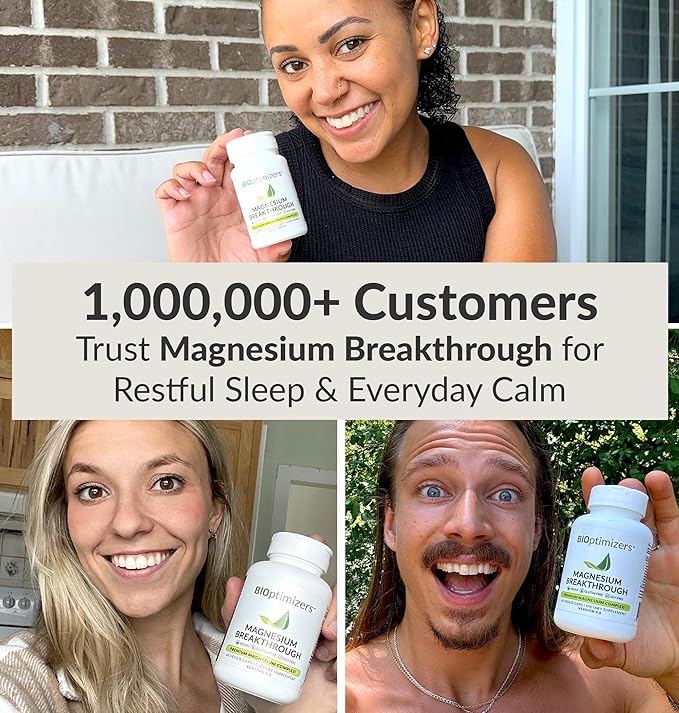 BIOptimizers Magnesium Breakthrough Supplement with 500mg - 7 Forms of Magnesium: Glycinate, Malate, Citrate, and More - Natural Support for Sleep and Cognitive Function -90 Capsules- Calming Vitamins