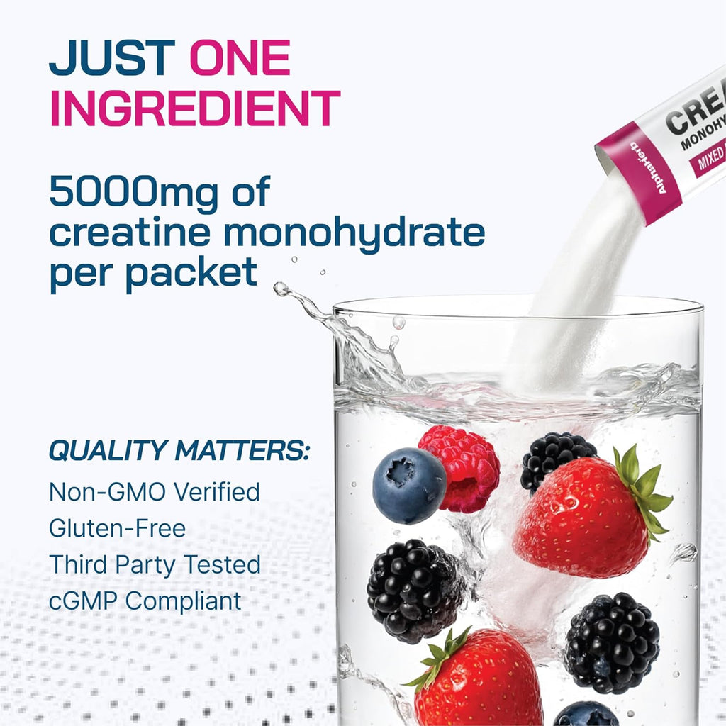 Creatine Monohydrate Powder – Creapure® German-Sourced, Mixed Berry Flavour, 30 Stick Creatine Packs, 5000mg Each | No Sugar, No Fillers, Gluten-Free