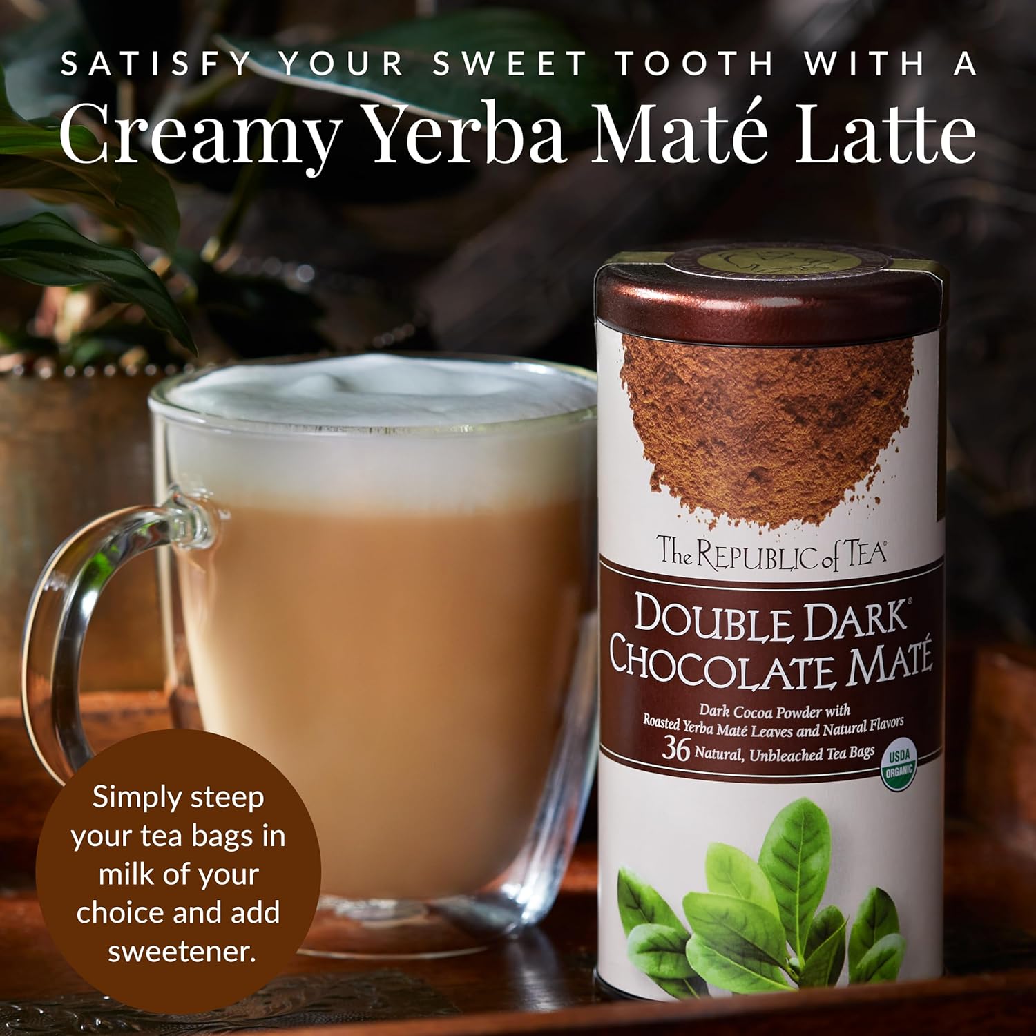 The Republic of Tea – Organic Double Dark Chocolate Maté, Naturally Caffeinated Yerba Maté, Steeps 36 Cups