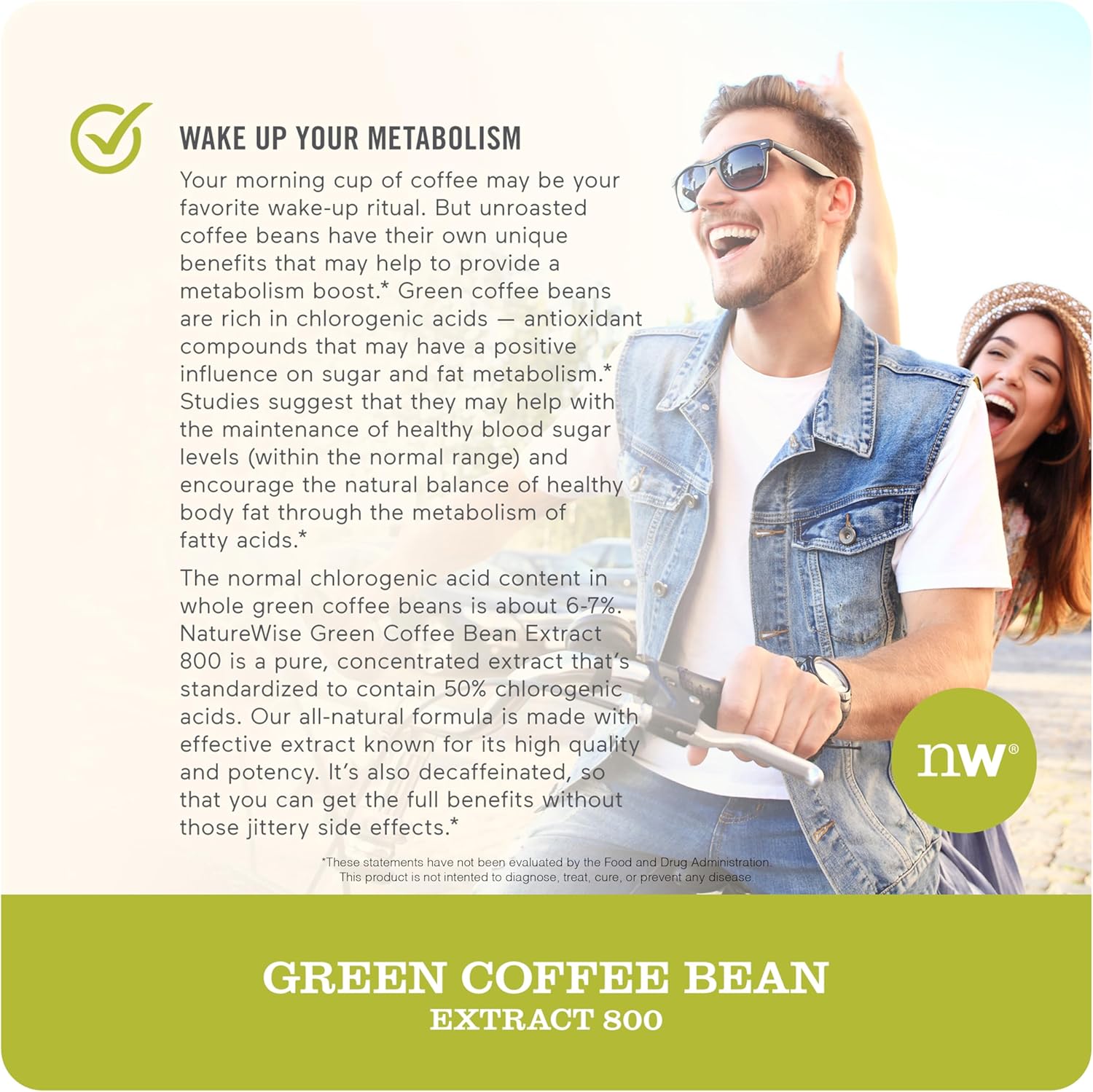 NatureWise Green Coffee Bean Extract 800mg - with 50% Chlorogenic Acids - Support for Weight Goals, Energy, and Antioxidants - Vegan, Non-GMO - 60 Capsules[1-Month Supply]