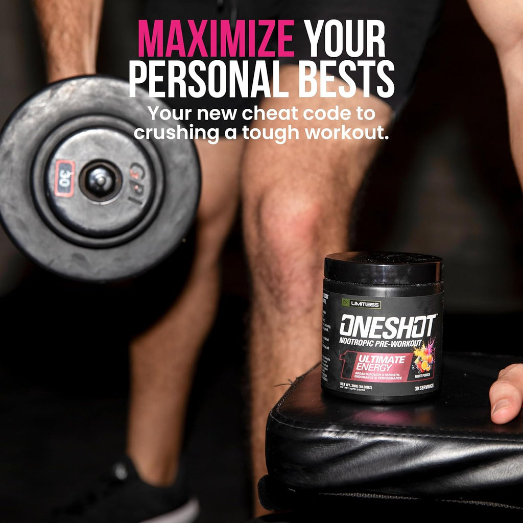 Oneshot Pre Workout Powder for Men and Women - BCAAS Amino Acids Supplement Powder, 200mg Caffeine, Beta Alanine Powder, Citrulline Malate Preworkout Powder - Fruit Punch - 30 Servings