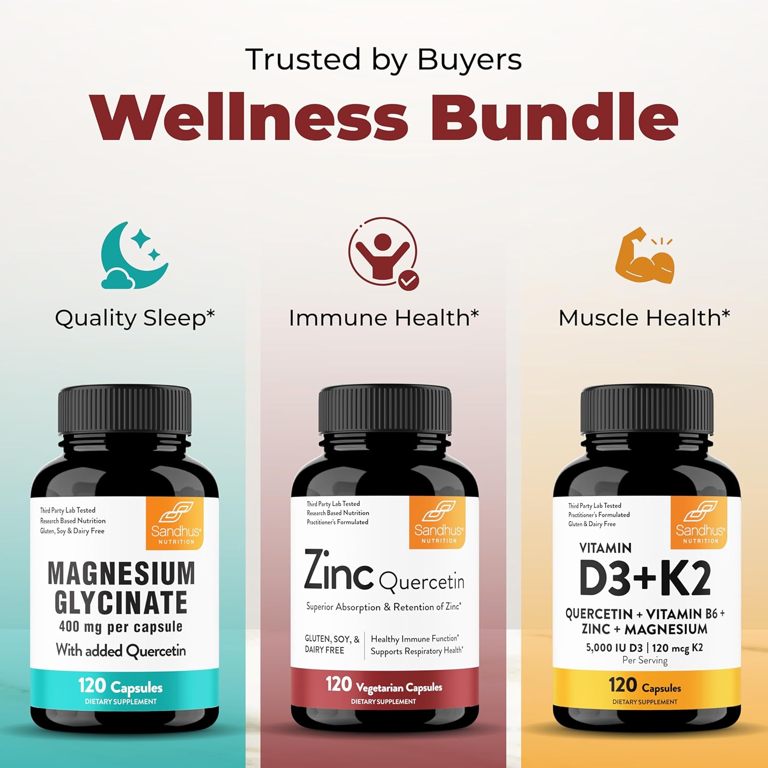 Sandhu's Zinc Quercetin 120 Vegetarian Capsules (Pack of 3) | Zinc Supplements for Antioxidant Immune Support for Men and Women | Gluten, Soy, Dairy Free