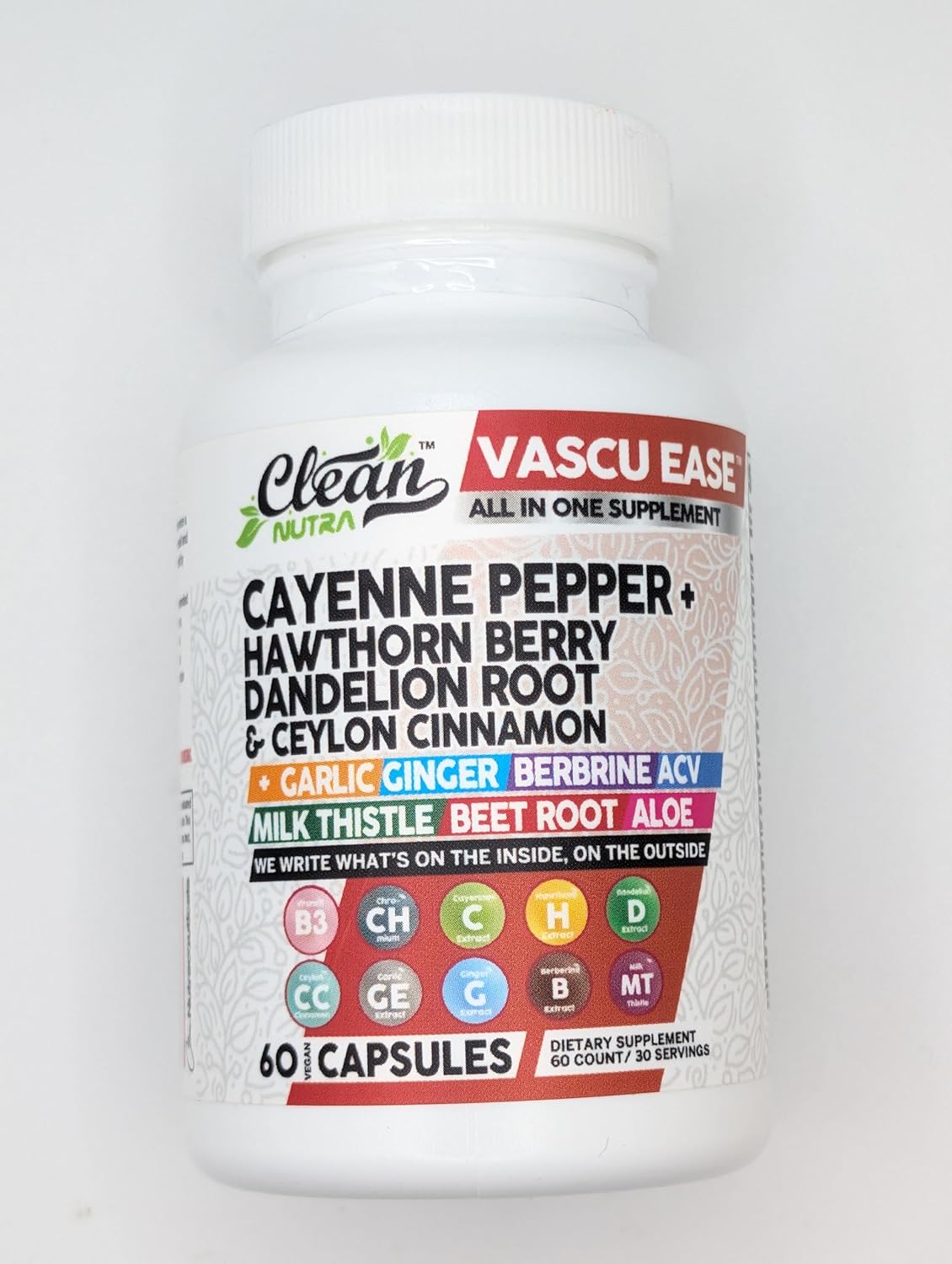 Clean Nutra Cayenne Pepper Capsules Supplement with Hawthorn Berry, Dandelion Root, Ceylon Cinnamon, Garlic, Ginger, Berberine, Apple Cider Vinegar, Milk Thistle, Beet Root, Aloe Vera Pills & More