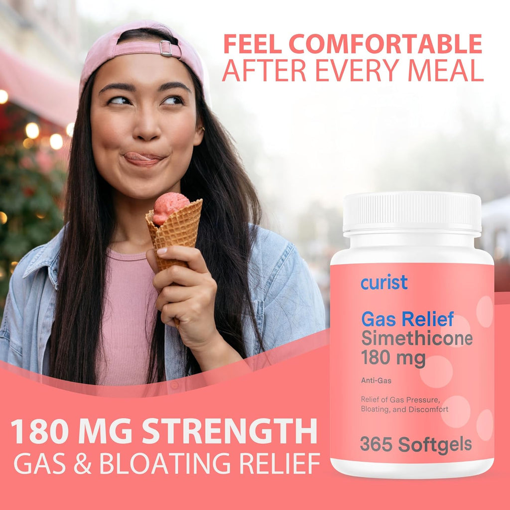 Curist Gas Relief Simethicone 180 mg Softgels (365 Count) - Digestive Relief, Bloating Relief & Anti Flatulence Gas Pills for Adults - Aids Bloating Relief (365 Softgels)