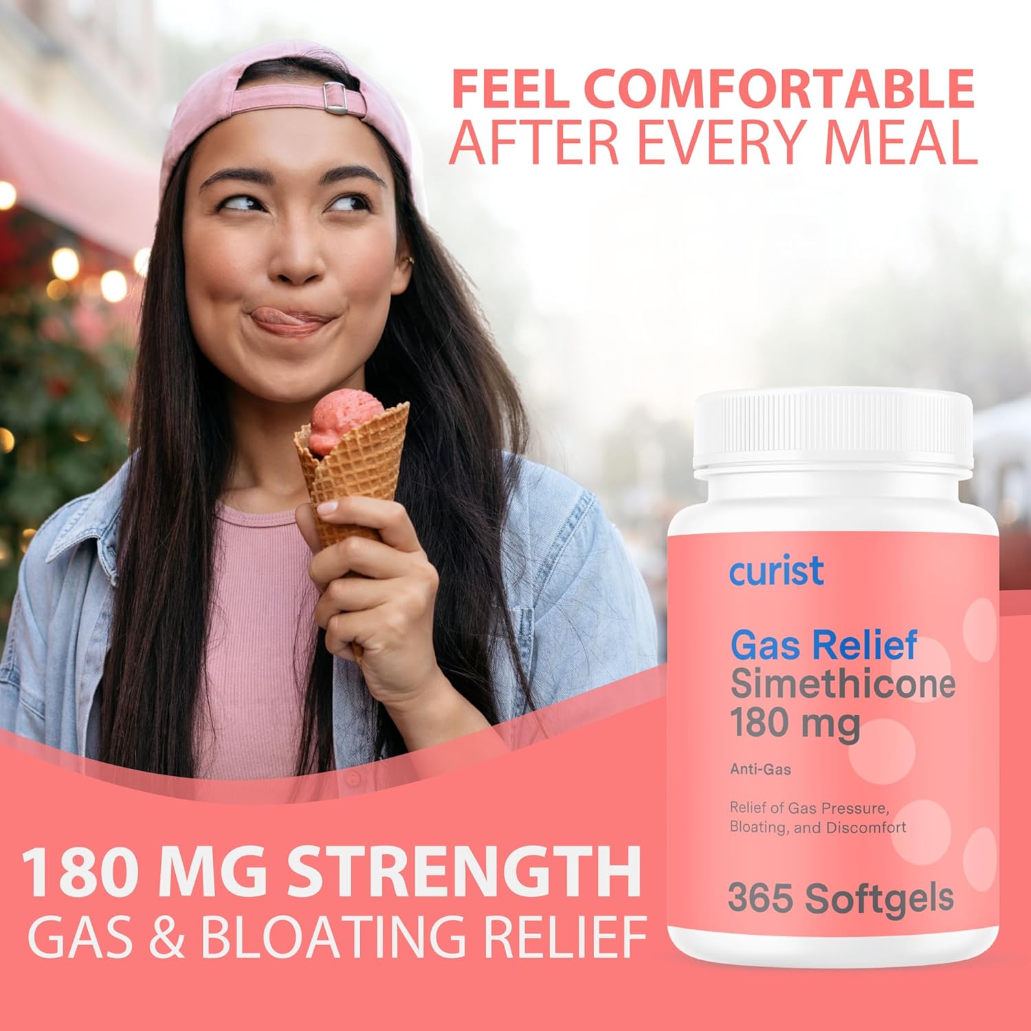 Curist Gas Relief Simethicone 180 mg Softgels (365 Count) - Digestive Relief, Bloating Relief & Anti Flatulence Gas Pills for Adults - Aids Bloating Relief (365 Softgels)