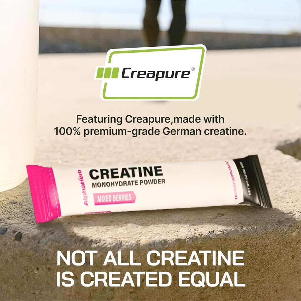 Creatine Monohydrate Powder – Creapure® German-Sourced, Mixed Berry Flavour, 30 Stick Creatine Packs, 5000mg Each | No Sugar, No Fillers, Gluten-Free