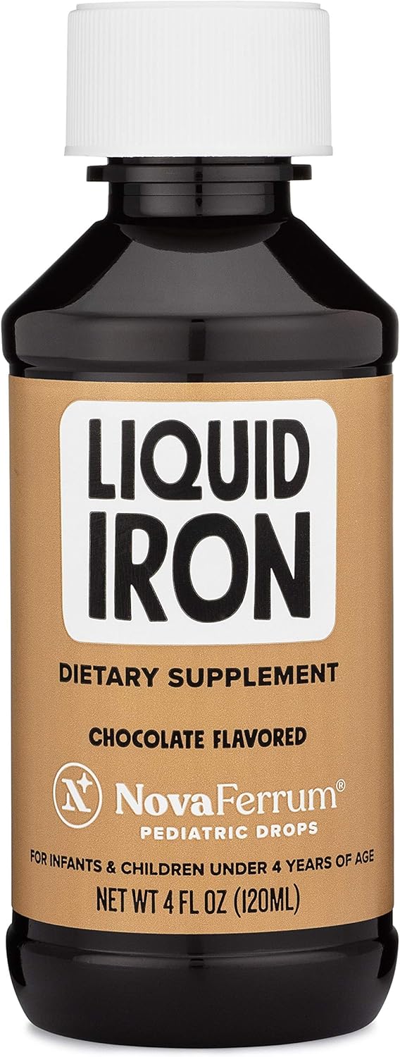 NovaFerrum Tasty | Pediatric Drops Liquid Iron Supplement for Infants, Toddlers & Kids | 15mg of Iron Per 1mL Dose | Ages 4 & Under | Gluten Free | Sugar Free | Chocolate Flavored | 120 Servings