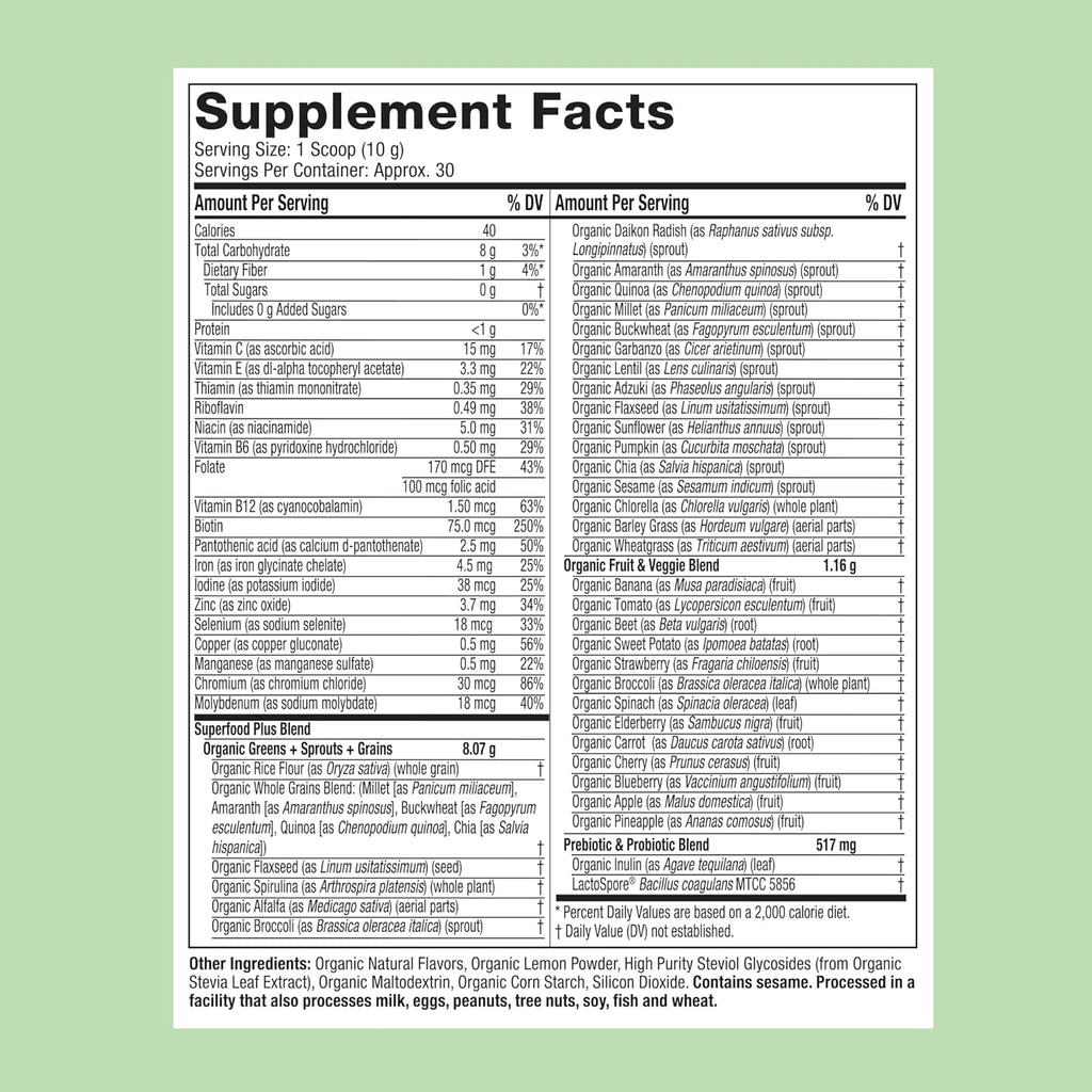 Purely Inspired Organic Green Powder Smoothie Mix, Tropical Mango Iced Tea Flavor (30 Servings) - Probiotics for Digestive Health with Spirulina & Chlorella for Gut Health - Vegan & Gluten-Free