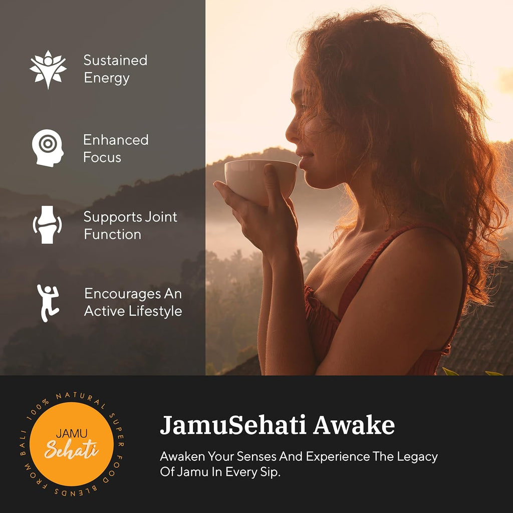 JAMUSEHATI Awake, Caffeine-Free Morning Kick, Natural Superfoods Blend from Bali, Containing Ginger, Turmeric and Javanese Ginseng, Cylinder (300g)