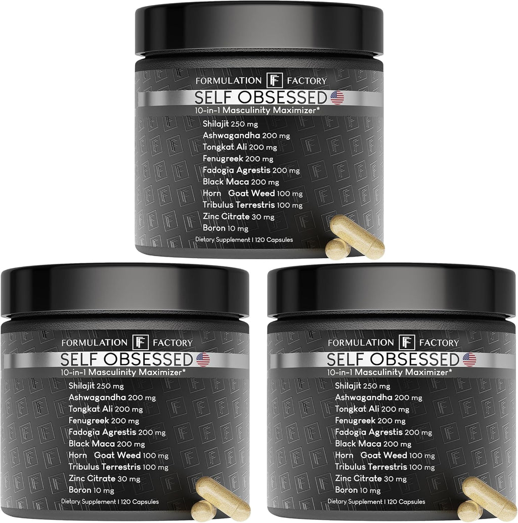 Self Obsessed 10 in 1 Masculinity Maximizer Supplement, Shilajit for Men, Tongkat Ali, Ashwaganda, Fenugreek & More, Muscle Growth, Energy Management, Strength, 360 Count (Pack of 3)
