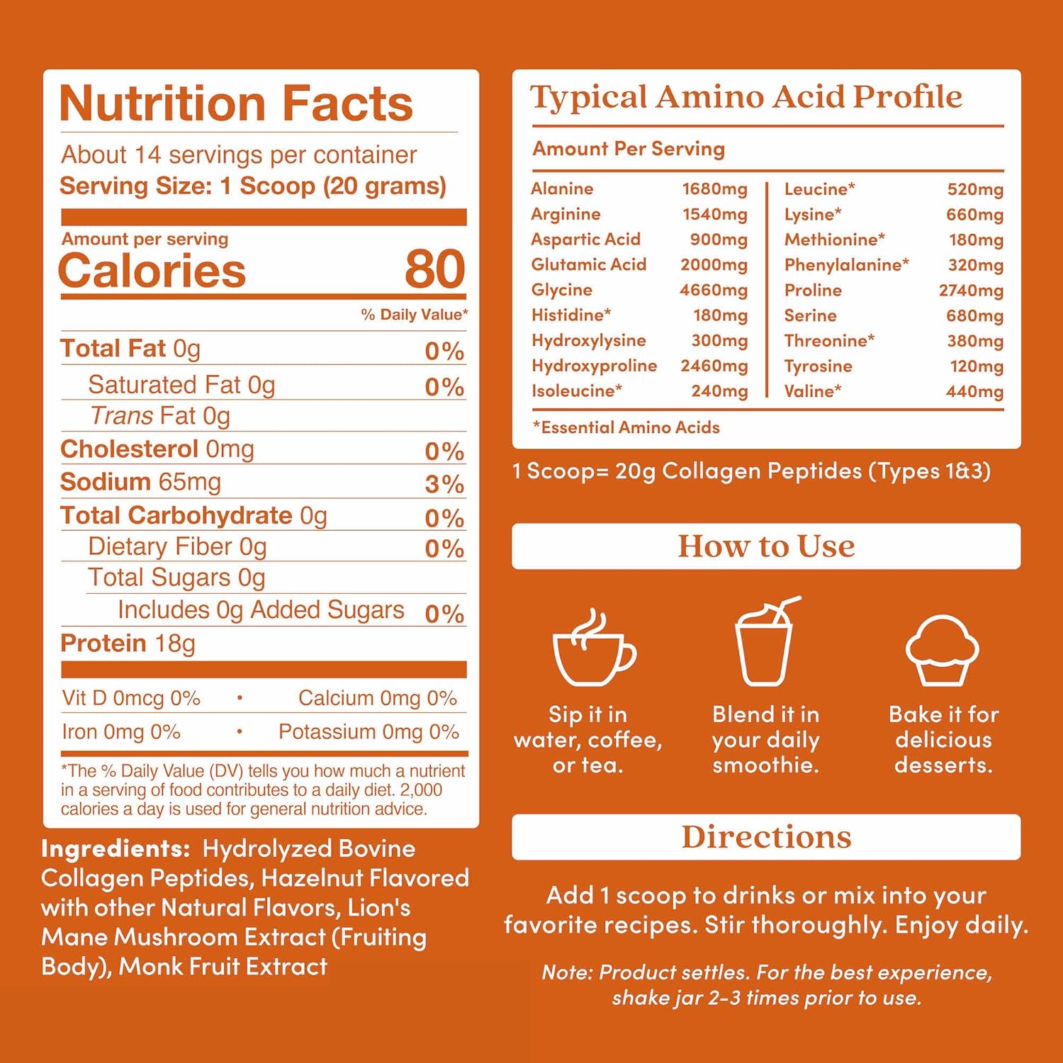 Further Food Hazelnut Collagen Peptides Powder with Lion’s Mane Mushroom, Grass-Fed Hydrolyzed Type 1 & 3 Protein, Gut Health + Joint, Hair, Skin, Nails, Paleo Keto Sugar-Free 9.88 oz