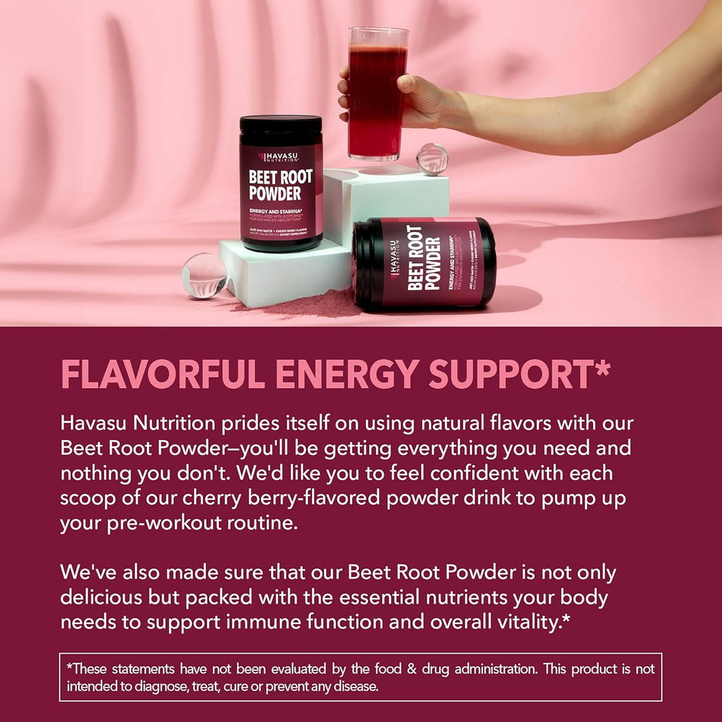 Organic Beet Root Powder with Vitamin B12 & Coryceps - Nitric Oxide Supplement - Beetroot Powder for Energy & Post Workout Recovery - Mix with Water or Smoothies, Cherry Berry Flavor - 30 Servings