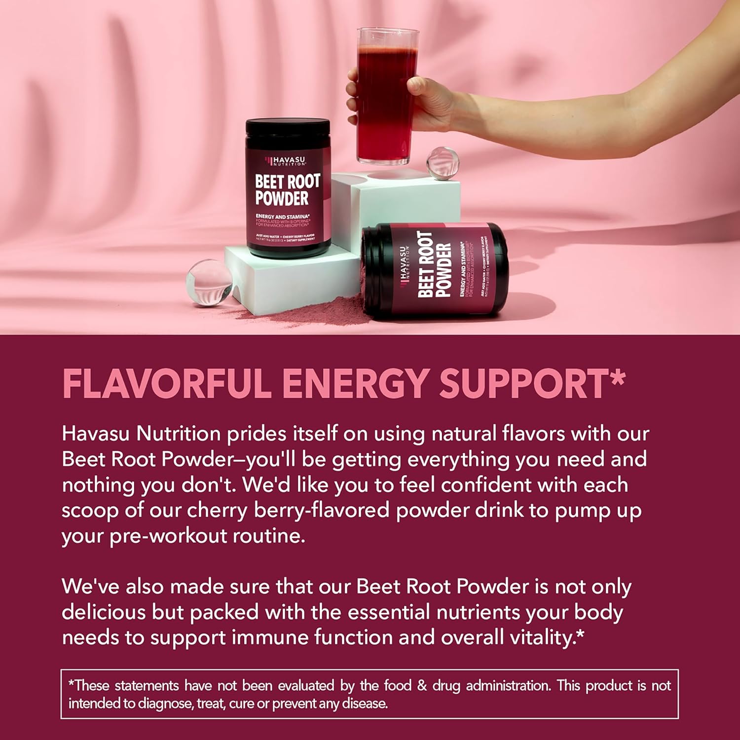 Organic Beet Root Powder with Vitamin B12 & Coryceps - Nitric Oxide Supplement - Beetroot Powder for Energy & Post Workout Recovery - Mix with Water or Smoothies, Cherry Berry Flavor - 30 Servings