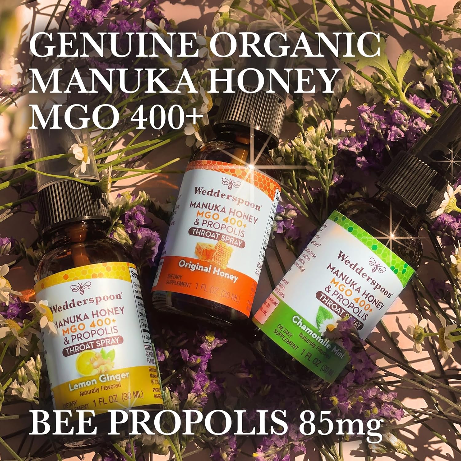 Wedderspoon Propolis and Manuka Honey Throat Spray, Chamomile & Mint, 1 Fl Oz (Pack of 1), Sore Throat Relief, Natural Immune Support