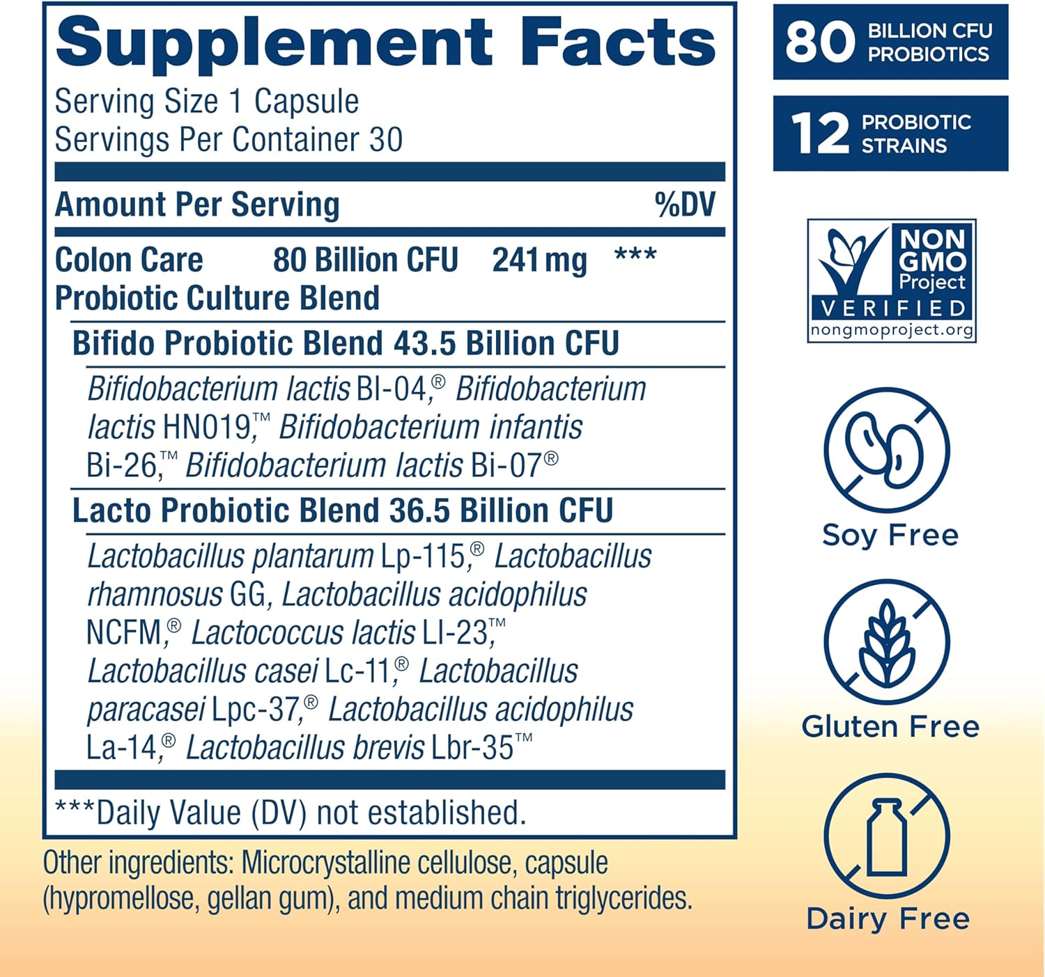 Renew Life Probiotic Colon Care Probiotic Capsules, Daily Supplement Offers Colon Support, L. Rhamnosus GG, Dairy, Soy and gluten-free, 80 Billion CFU, 60 Count