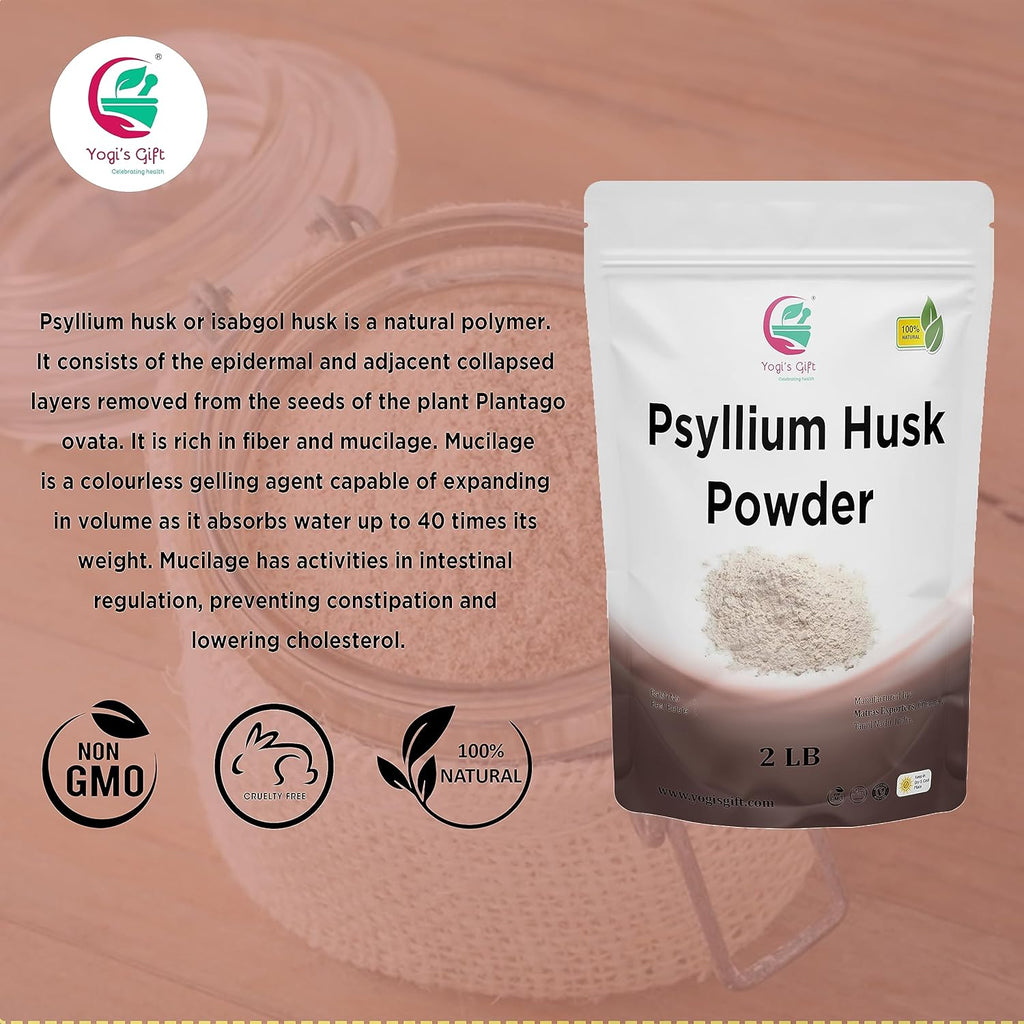 Psyllium Husk Powder 2 lb (32Oz) 98% Purity, Premium Quality, Use for Baking, Cooking and Beverages, 100% Natural Fine Ground, Non GMO by Yogi's Gift®
