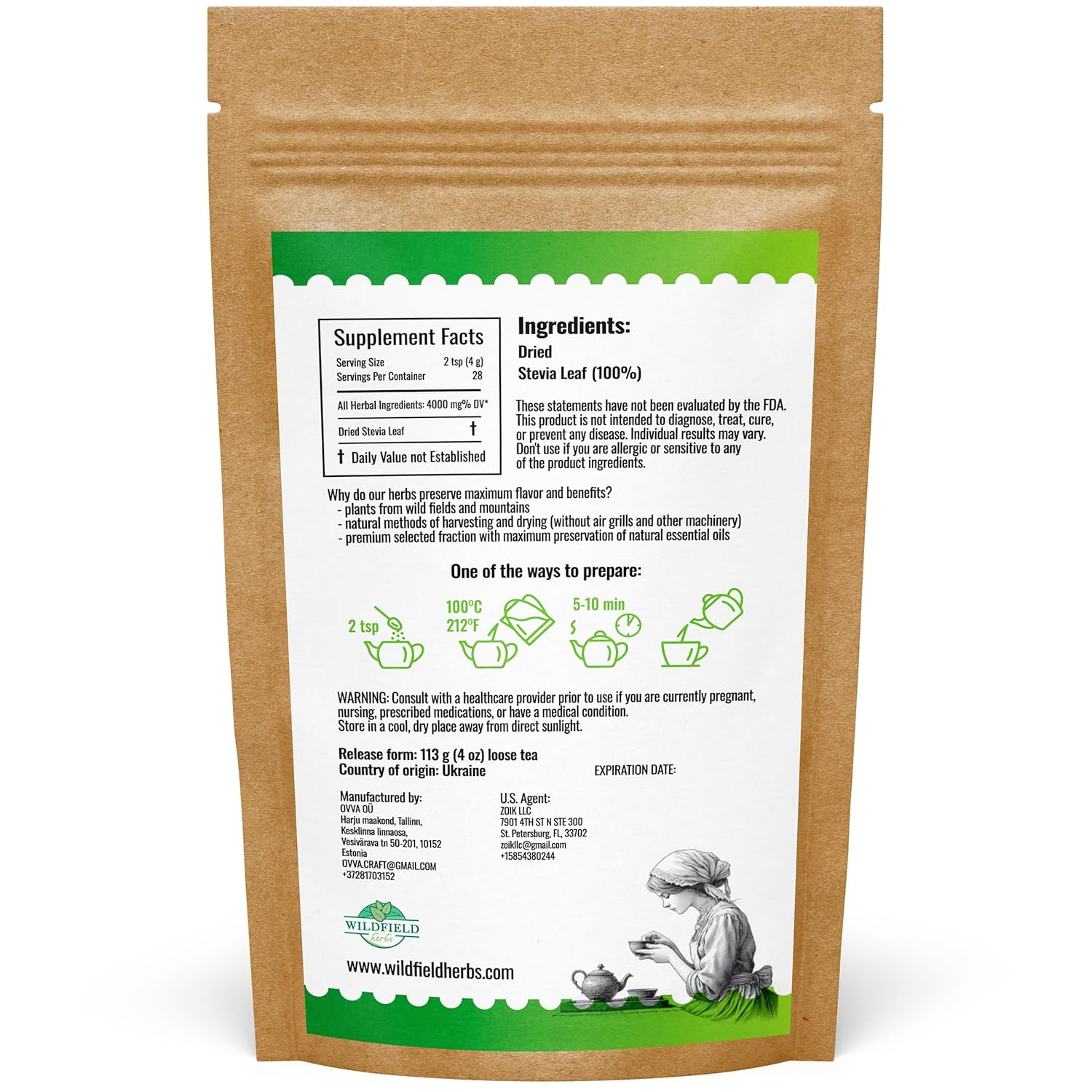 4 oz. Dried Stevia Leaves Herbal Tea (Stevia Rebaudiana) - 113g Leaf Leaves Herb Tea Estevia