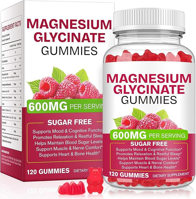 Magnesium Glycinate Gummies 600mg 120 Count - Sugar Free Magnesium Supplement - Supports for Sleep, Memory, Mood, Muscle, Relaxation, Heart & Bone Health
