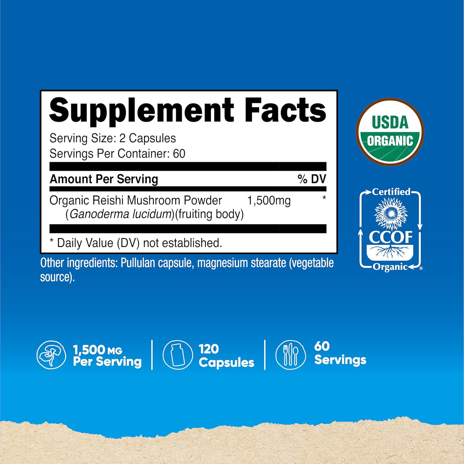Nutricost Reishi Mushroom Capsules 1500mg, 60 Servings - CCOF Certified Made with Organic Reishi Mushroom, Vegetarian, Gluten Free, 750mg Per Capsule, 120 Capsules