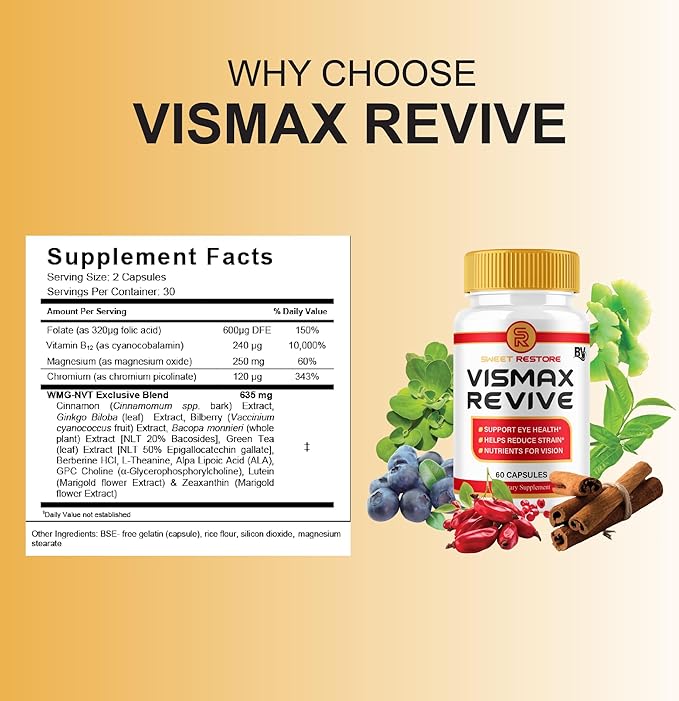 BLUE VIBE VisMax Revive Maximum Strength Overall Vision & Wellness Support Supplement, VismaxRevive Advanced Premium Vision Support and Eye Health Formula Supplement Pills (3 Pack - 180 Capsules)