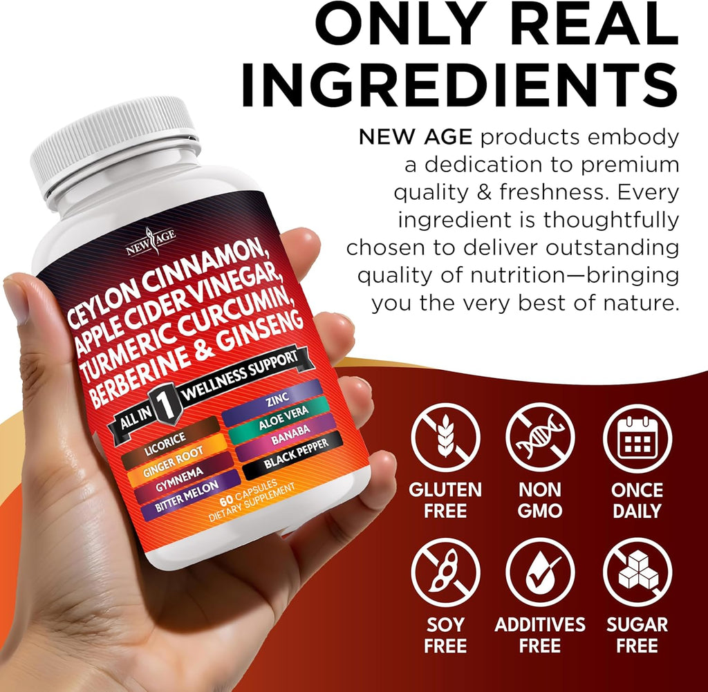 Ceylon Cinnamon, Turmeric, Apple Cider Vinegar, Ginseng, Aloe Vera, Berberine Plus Banaba, Ginger Root - 180 Count