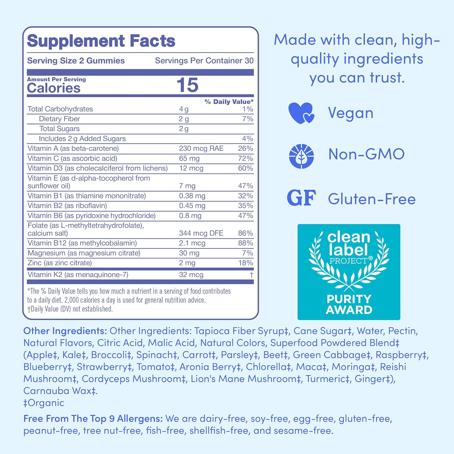FIRST DAY Vitamins for Teens - Teen Multi Vitamins for Girls & Boys 12-17, Organic Fruit & Veggie Blend - 12 Key Nutrients: Vitamins A, B1, B2, B6, B9, B12, C, D3, E, K2-60 Day Supply