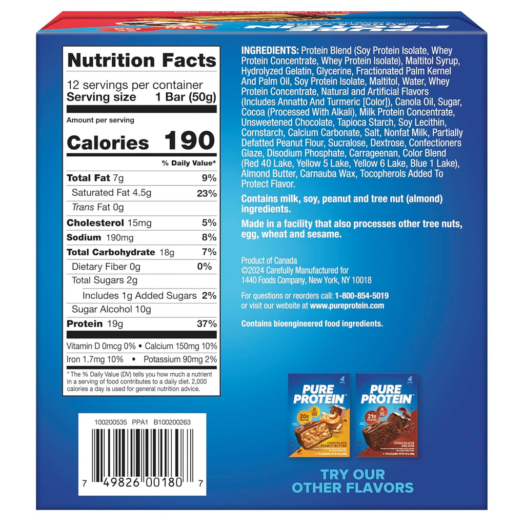 Pure Protein Bars, High Protein, Nutritious Snacks to Support Energy, Low Sugar, Gluten Free, Sundae Cone, 1.76oz, 12 Count (Packaging May Vary)