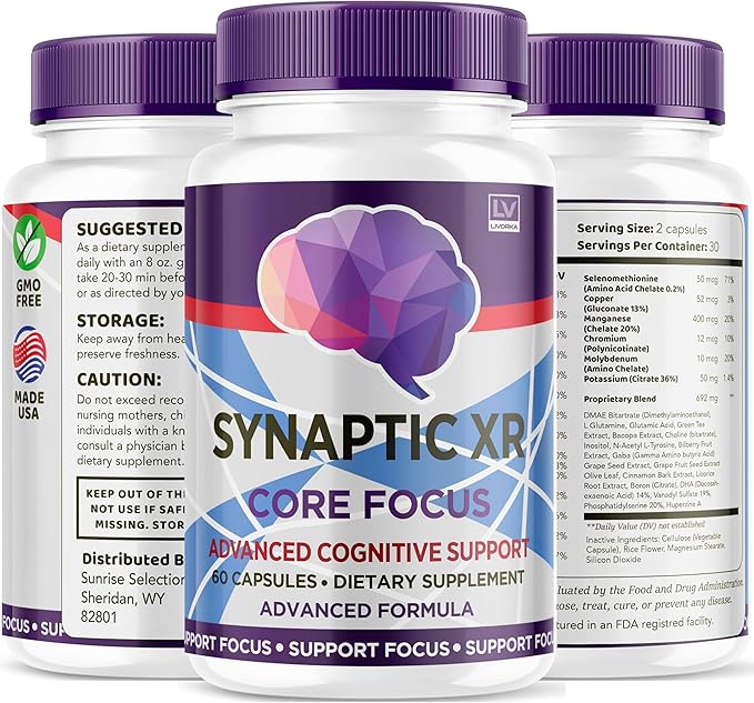 (3 Pack) Synaptic XR Capsules, SynapticXR, Synaptic XR Core Focus, Synaptic XR Brain Caps, Synaptic XR, Brain Synaptic XR, Synaptic XR Advanced Formula 180 Capsules for 3 Months