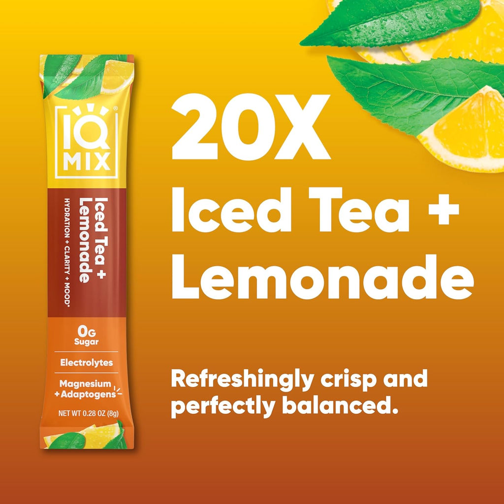 IQMIX Hydration Electrolyte Powder – 4-in-1 Formula for Hydration, Mental Clarity, Mood and Recovery – Sugar-Free Drink Mix, Keto, Magnesium L-Threonate, Lion’s Mane – 20 Count New Iced Tea Lemonade