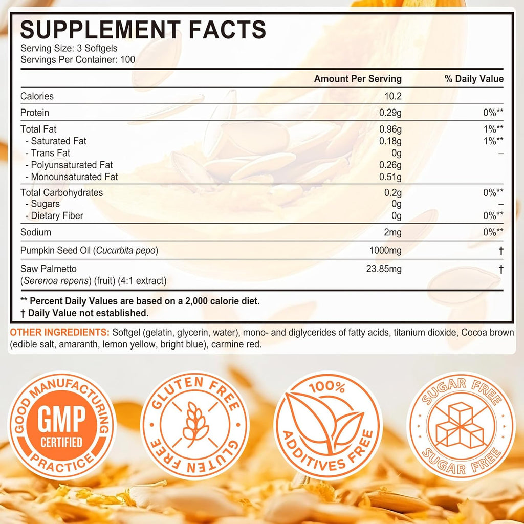 Pumpkin Seed Oil Capsules 1000mg with Saw Palmetto - 300 Softgels for Hair & Urinary Support - 2-in-1 Formula, Rich in Zinc & Omega Fatty Acids - Easy-to-Swallow, Vegan