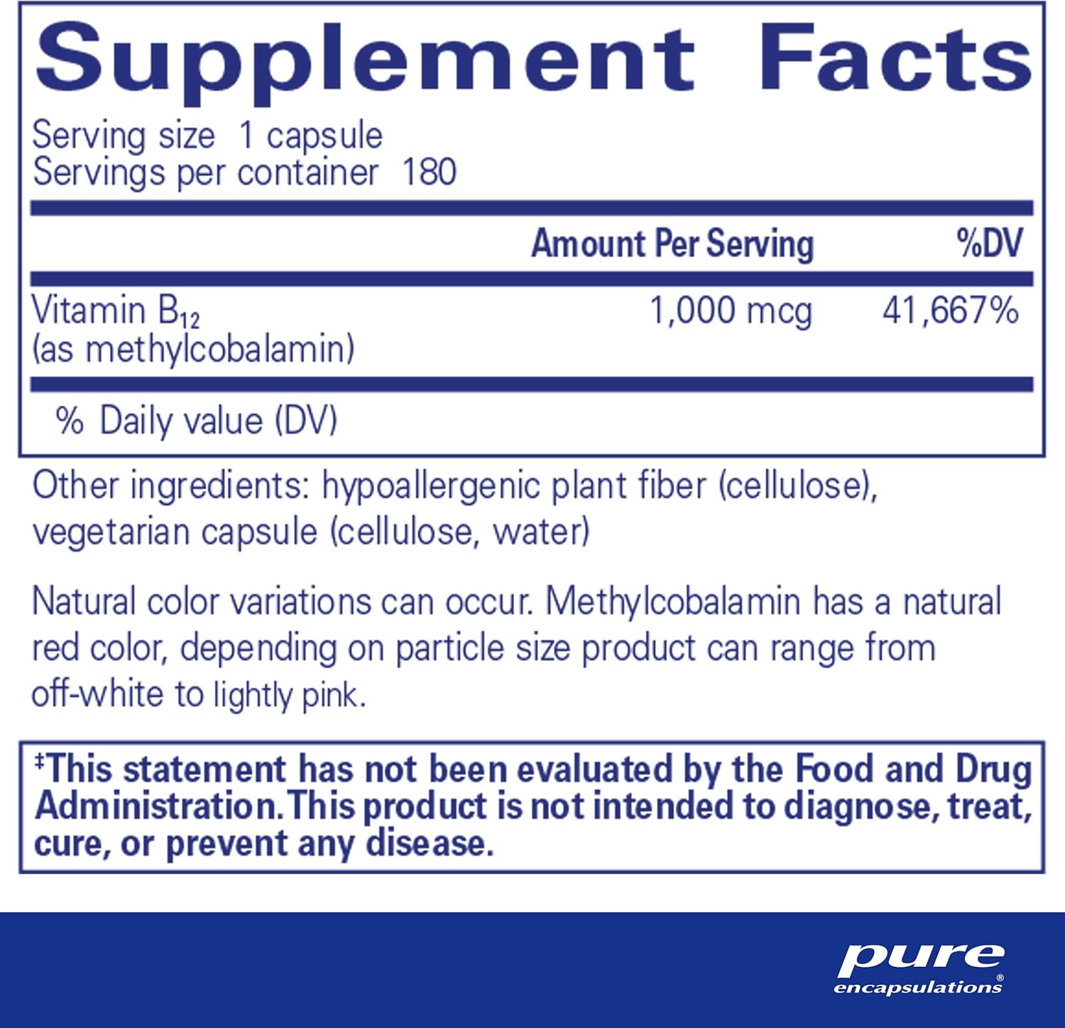 Pure Encapsulations Methylcobalamin 1,000 mcg - Vitamin B12 Supplement to Support Memory & Nerve Health - Premium Vitamin B12 Capsules - 180 Capsules