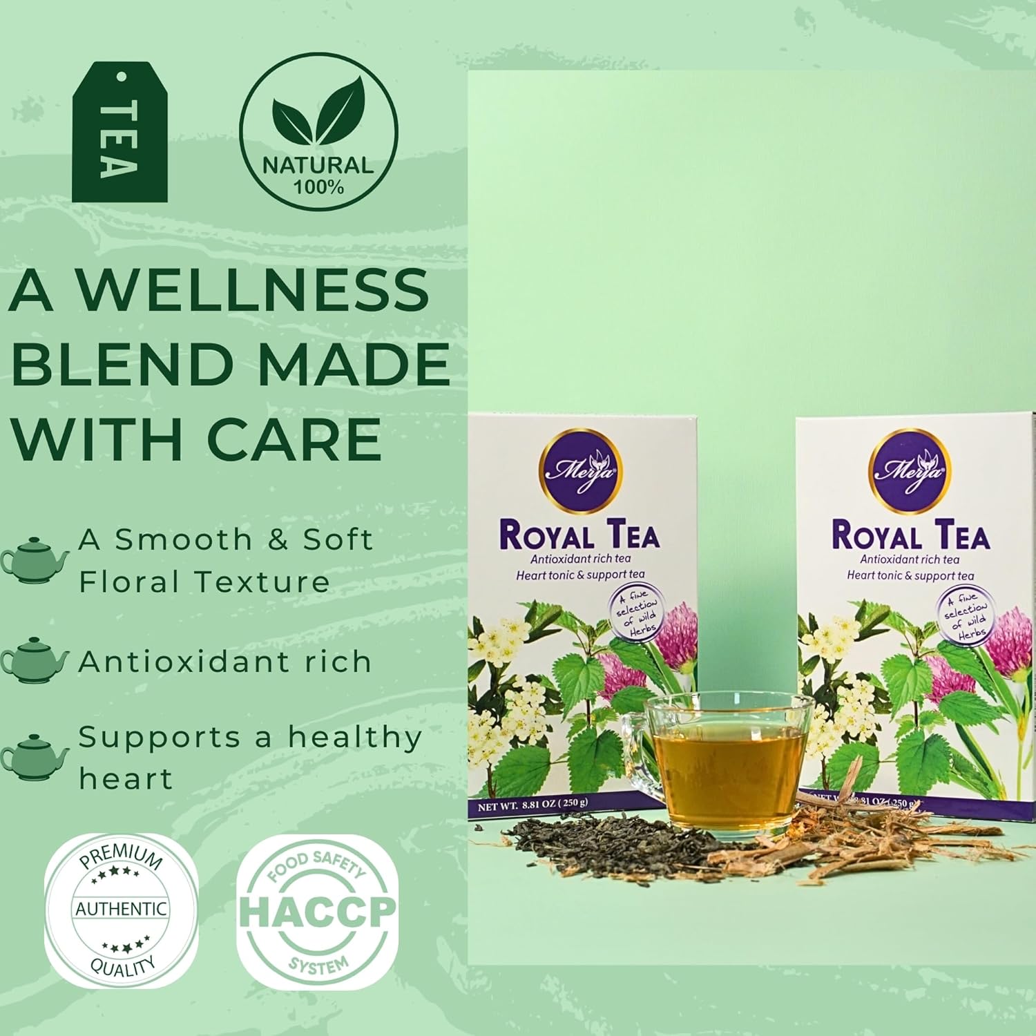 Merja Herbs Royal Tea - Heart Support - 100% Natural & Premium Quality 250gr 8.82 oz