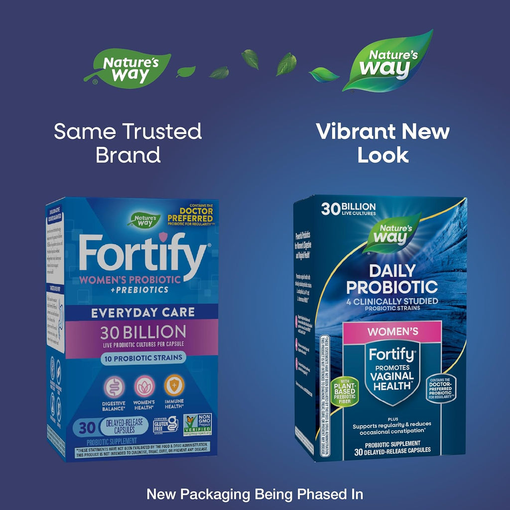 Nature's Way Fortify Daily Probiotic for Women, 30 Billion Live Cultures, 10 Strains, Prebiotics and Probiotics for Women, Supports Digestive and Immune Health* No Refrigeration Required, 30 Capsules