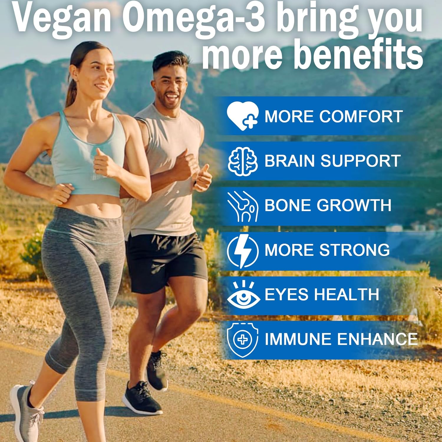 Vegan Omega 3 Gummies 1280mg + Vitamin D3 K2 (MK7), Omega 3 Fish Oil Alternative for Adults, w/Algae EPA 600mg & DHA 400mg, MCT Oil - No Fish Taste - for Brain, Eye, Immune Health, Sugar Free, 2 Pack