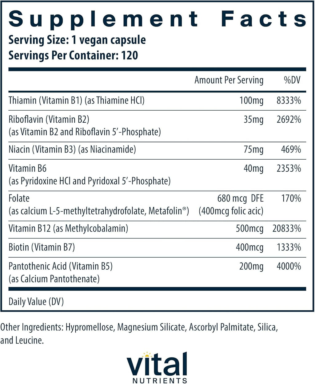 Vital Nutrients Vitamin B-Complex | Vegan High-Potency Methylated B Complex Vitamins | B Vitamins Support Energy Production, Metabolism, and Heart Health* | Gluten, Dairy, Soy Free | 120 Capsules