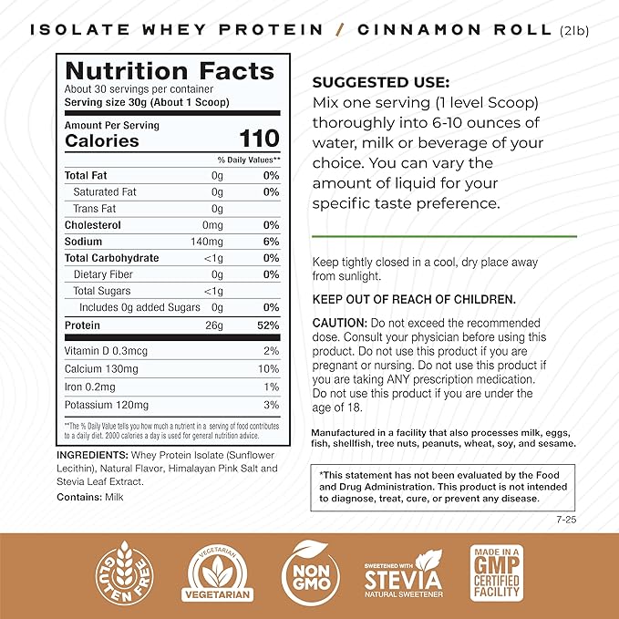 Muscle Feast Grass-Fed Whey Protein Isolate, All Natural Hormone Free Pasture Raised, Whey Isolate Protein Powder for Men and Women, Clean, Gluten-Free, Delicious Isolate Protein - Cinnamon Roll, 2lb