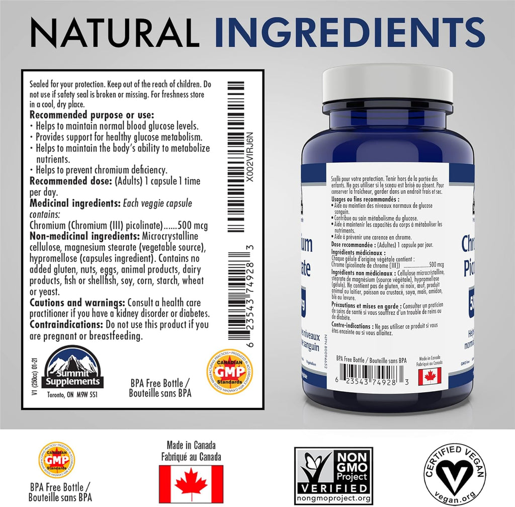 Summit Supplements, Chromium Picolinate 500 Mcg, 150 Veggie Caps, Professional Series
