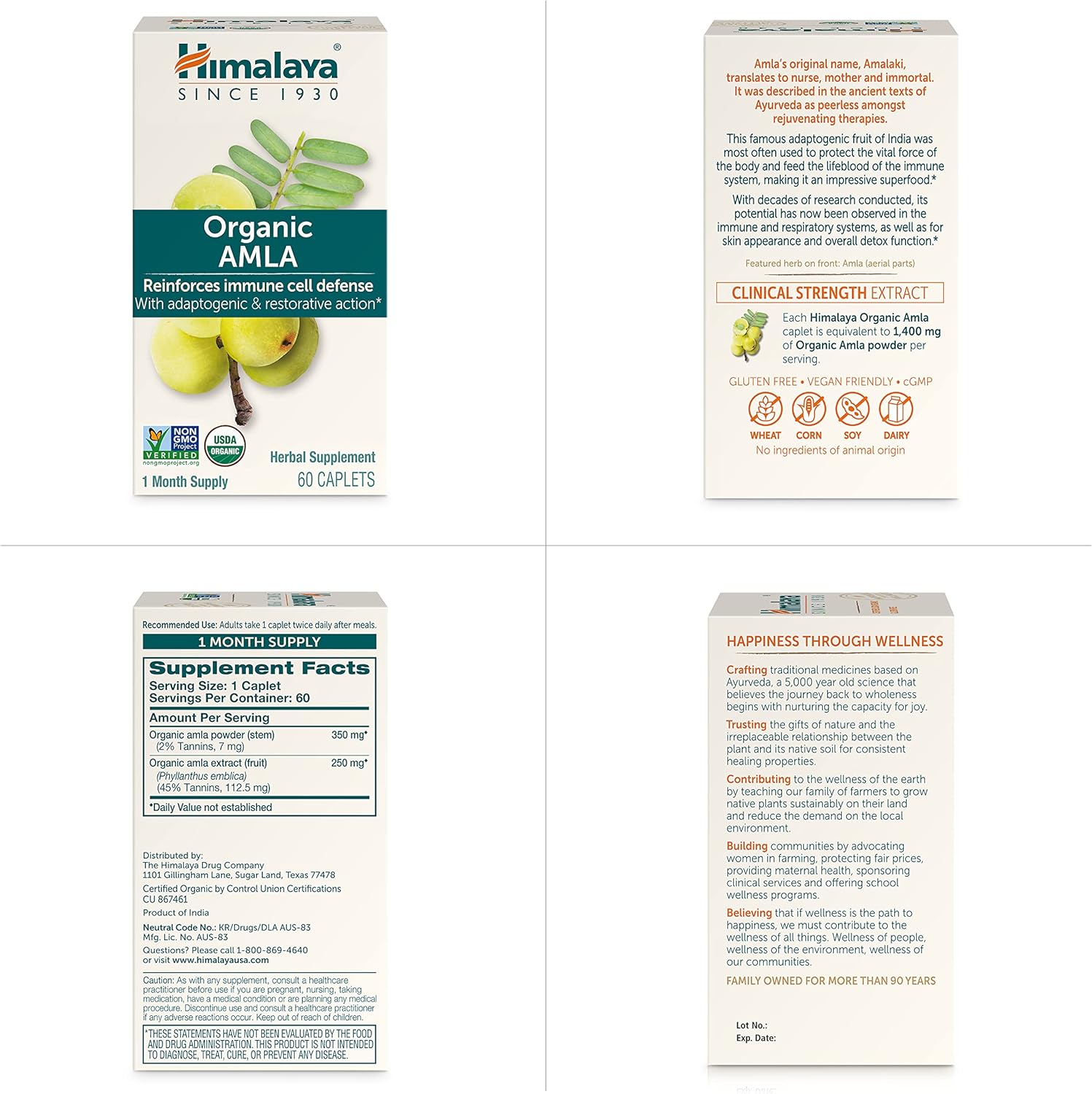 Himalaya Organic Amla/Amalaki for Active Immune Support and Cellular Defense, 600 mg, 60 Caplets, 2 Month Supply, 2 Pack